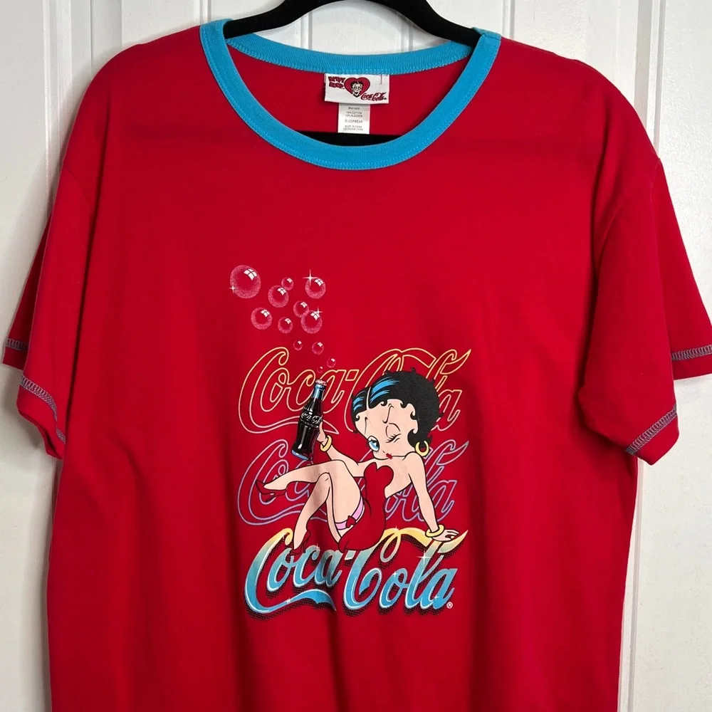 Coca-Cola Betty Boop‎ Red Nightgown Tee with Blue Accents. One Size.